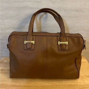 Coach Taylor Tan Leather Satchel with Gold Details